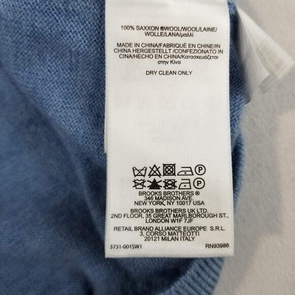 Brooks Brothers Sweater Mens XL Blue Saxxon Wool V Neck Pullover Lightweight - Picture 6 of 12